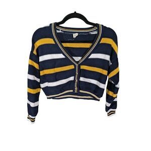 Ijoah Striped Knitted Cardigan, Cropped Long Sleeve V Neck Top Size Small